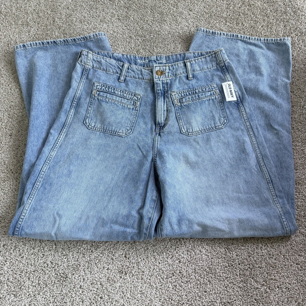 Old Navy Drapey High Rise Baggy Wide Leg Jeans Womens 12 Tall Light Wash Denim